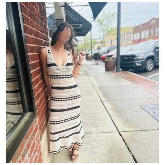 New $249 JOIE Crochet Knit Midi Dress Sleeveless Striped Ivory Coastal Chic M - Picture 14 of 15